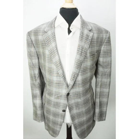 Ermenegildo Zegna Milano Current Cashmere Blend Gray Brown Plaid Sport Coat 54L